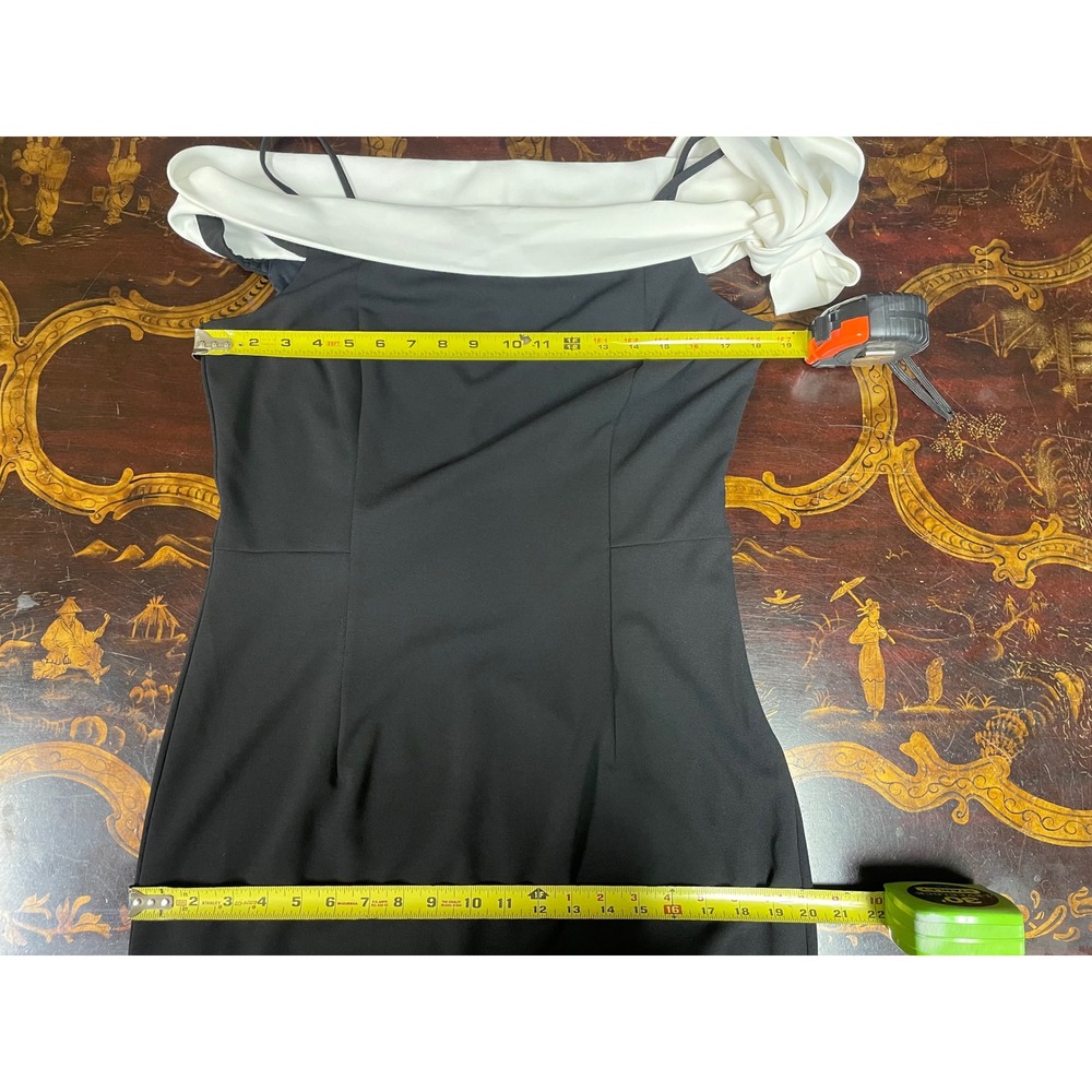 White House Black Market Black White Over the Shoulder Tie Bow Sheath Dress 12 - Picture 6 of 16